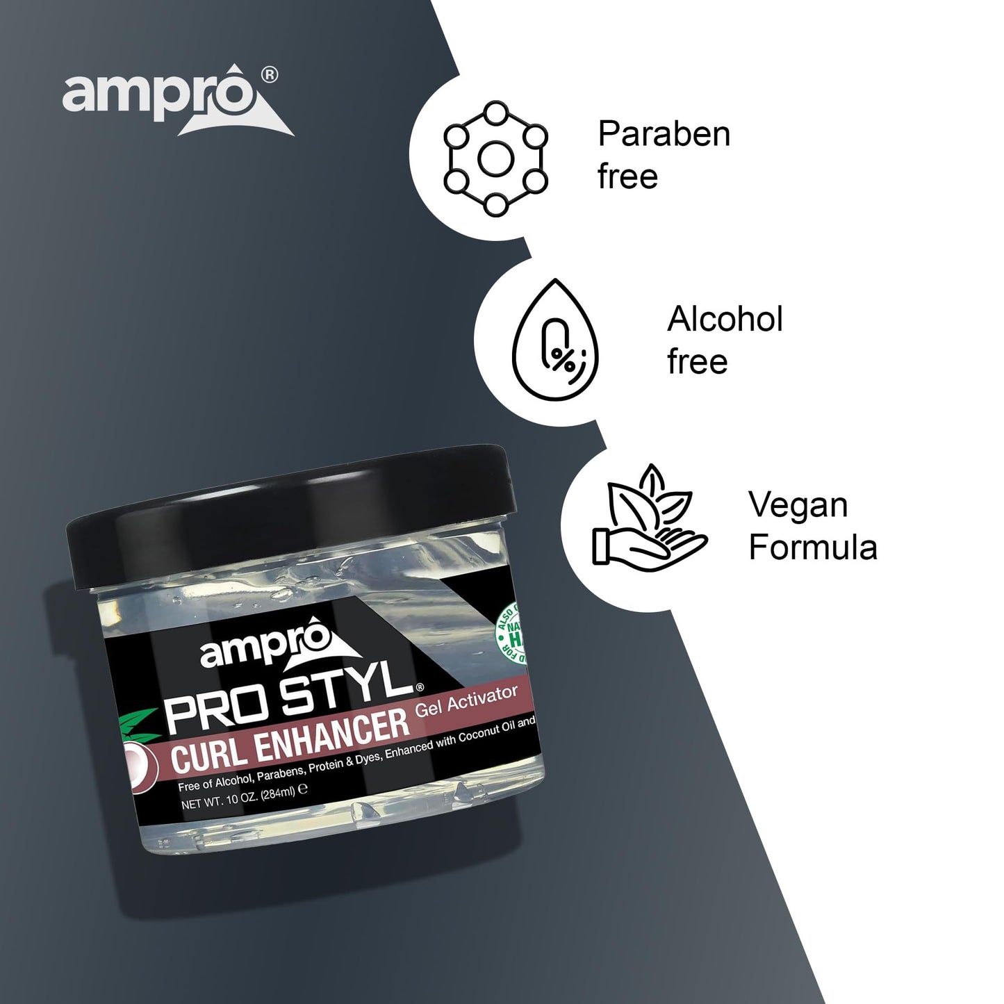 AmPro Pro Styl Curl Enhancer - Gel Activator with Coconut Oil to Moisturize and Define Coils and Waves - Helps Protect and Hydrate Hair Shaft - Tames