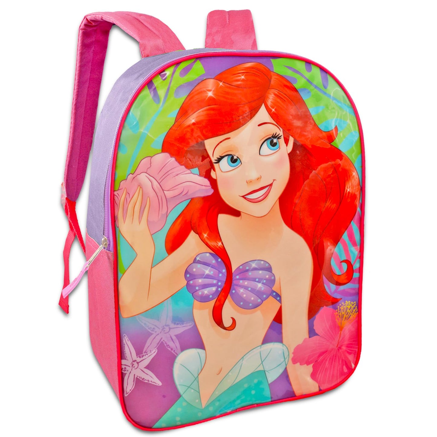 The Little Mermaid Backpack for Kids Set - Bundle with 15" Ariel Backpack, Stickers, Water Pouch, More | Disney The Little Mermaid Backpack for Girls