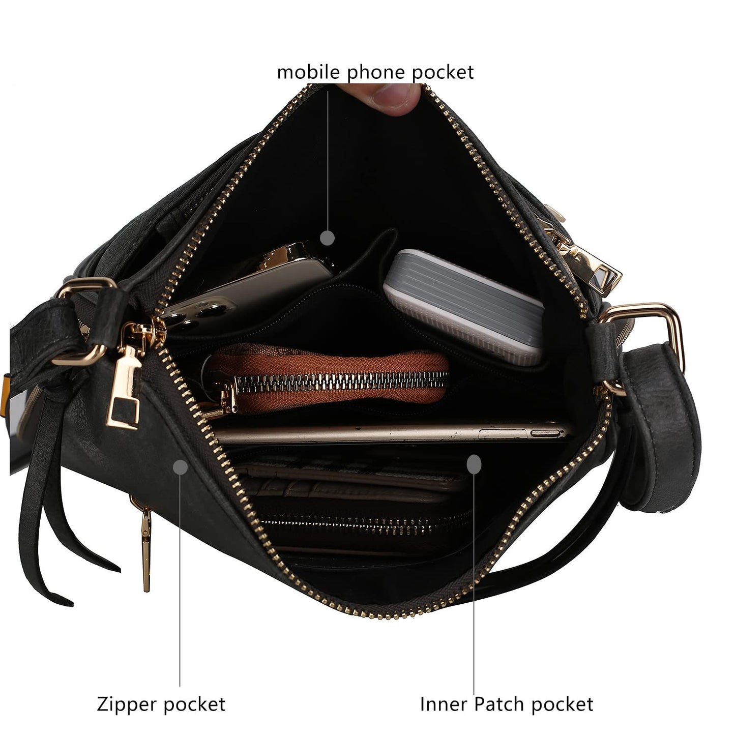 MKF Crossbody Bag for Women - PU Leather Expandable Messenger Purse - Designer Pocketbook Handbag Shoulder Strap