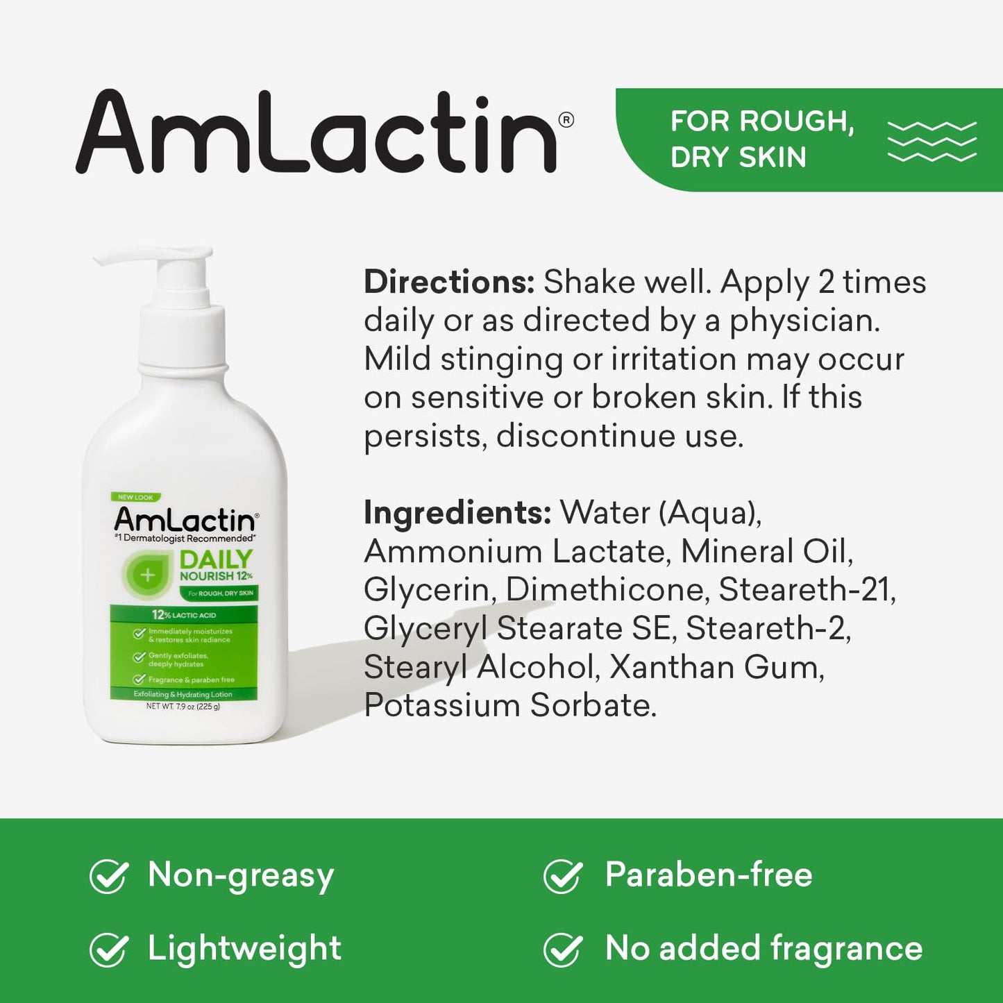 AmLactin Daily Moisturizing Lotion for Dry Skin, 12% Lactic Acid Exfoliating Body Lotion, Twin Pack 7.9 oz Pump Bottles, Dermatologist Recommended