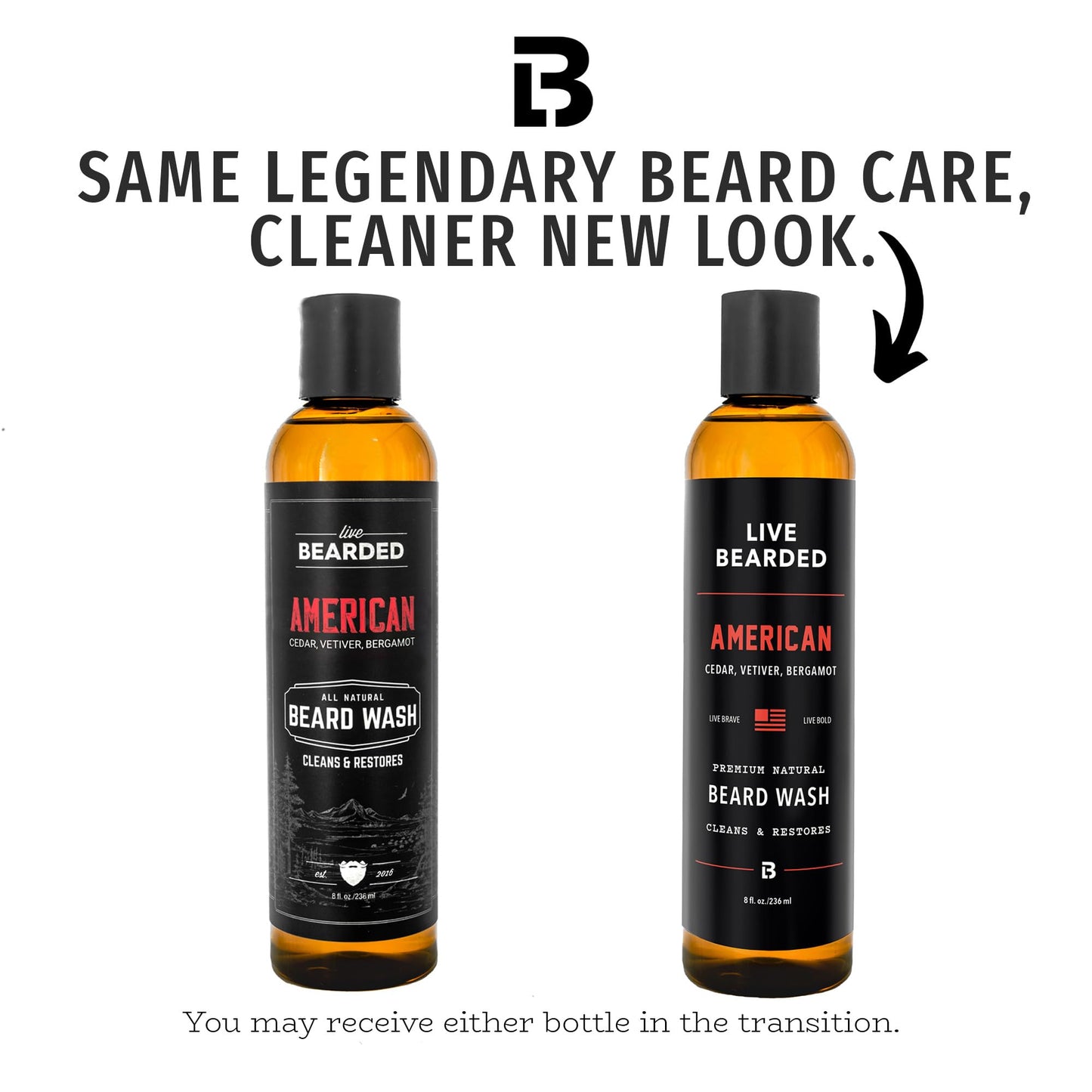 Live Bearded Beard Wash, 8 fl oz - Water-Based Face Cleanser with All-Natural Ingredients for a Gentle, Deep Clean - Made in the USA | American Scent
