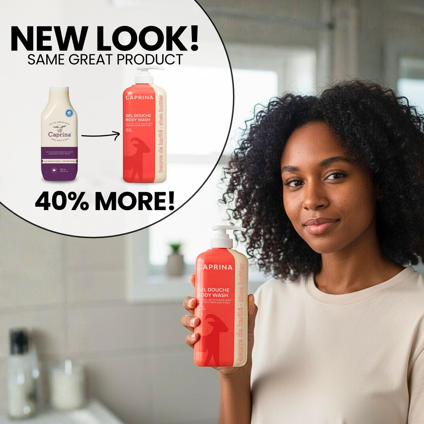 Caprina Amazing Body Wash, Shea Butter, 16.9 oz, With Fresh Canadian Goat Milk, Gentle Soap, Moisturizing, Vitamin A, B2, B3, and More