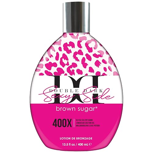 Brown Sugar Double Dark Sexy Side Tanning Lotion, 400X Wildbronzer with Jamaican Black Castor Oil, Double Carrot Oil, Hyaluronic Acid & Peptides, 13.5