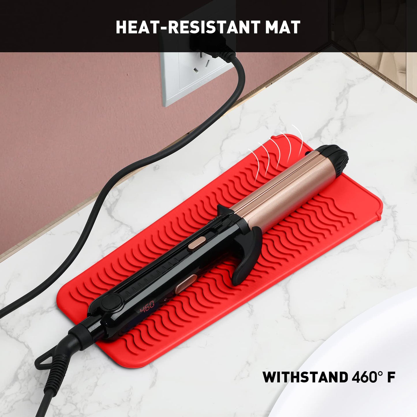 ZAXOP Resistant Silicone Mat Pouch for Flat Iron, Curling Iron,Hot Hair Tools (Red)