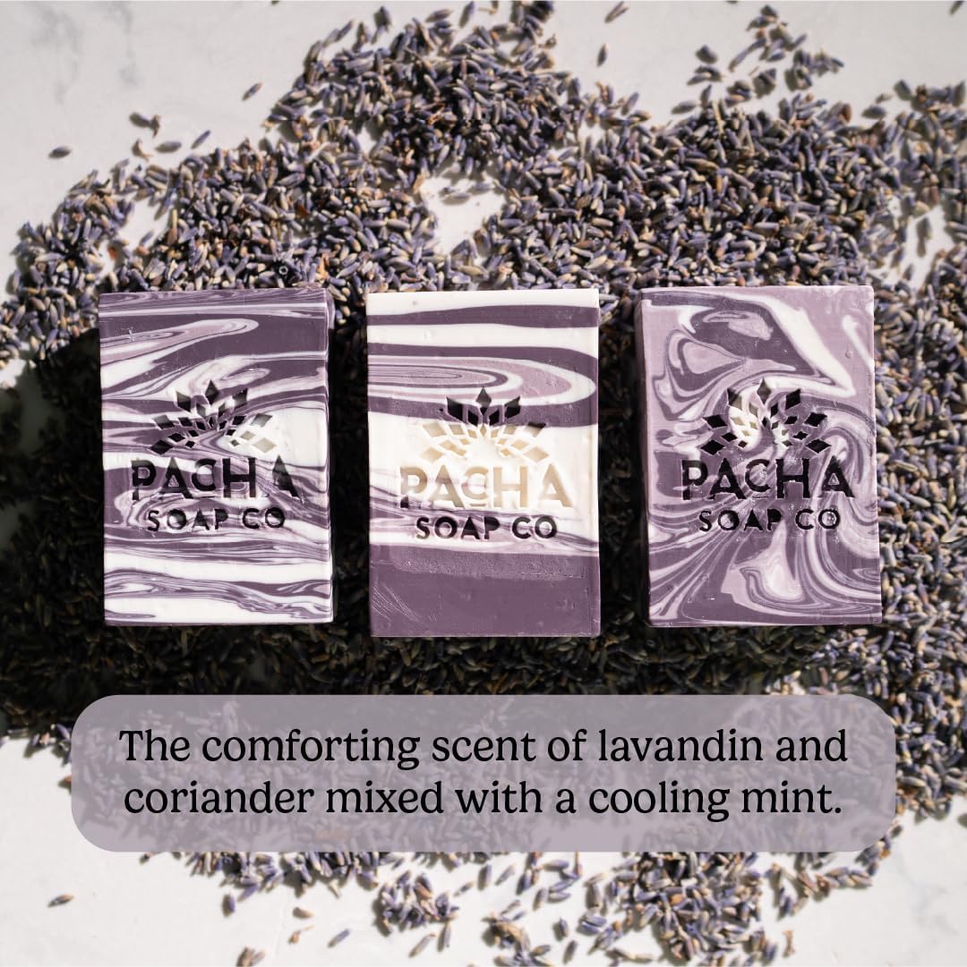 Pacha Soap Co. Bar Soap - French Lavender Scent, Handcrafted Bar Soap with Clean Essential Oils, Moisturizing, Calming Scented Soap for Face, Hands