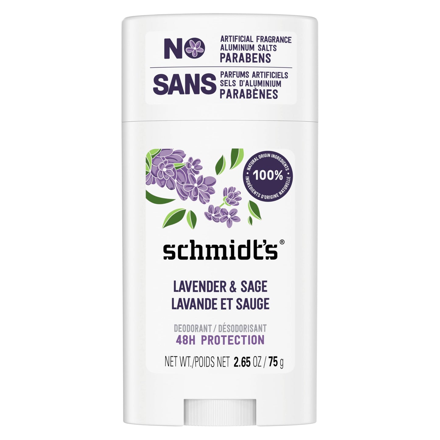 Schmidt's Aluminum-Free Vegan Deodorant Lavender & Sage with 24 Hour Odor Protection, for Women and Men, Natural Ingredients, Cruelty-Free, 2.65 oz Beauty and Personal Care Schmidt's
