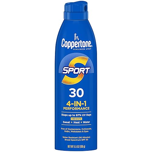 Coppertone Sport Sunscreen Spray SPF 30, Water Resistant Spray Sunscreen for Body, 5.5 Oz (Packaging May Vary)
