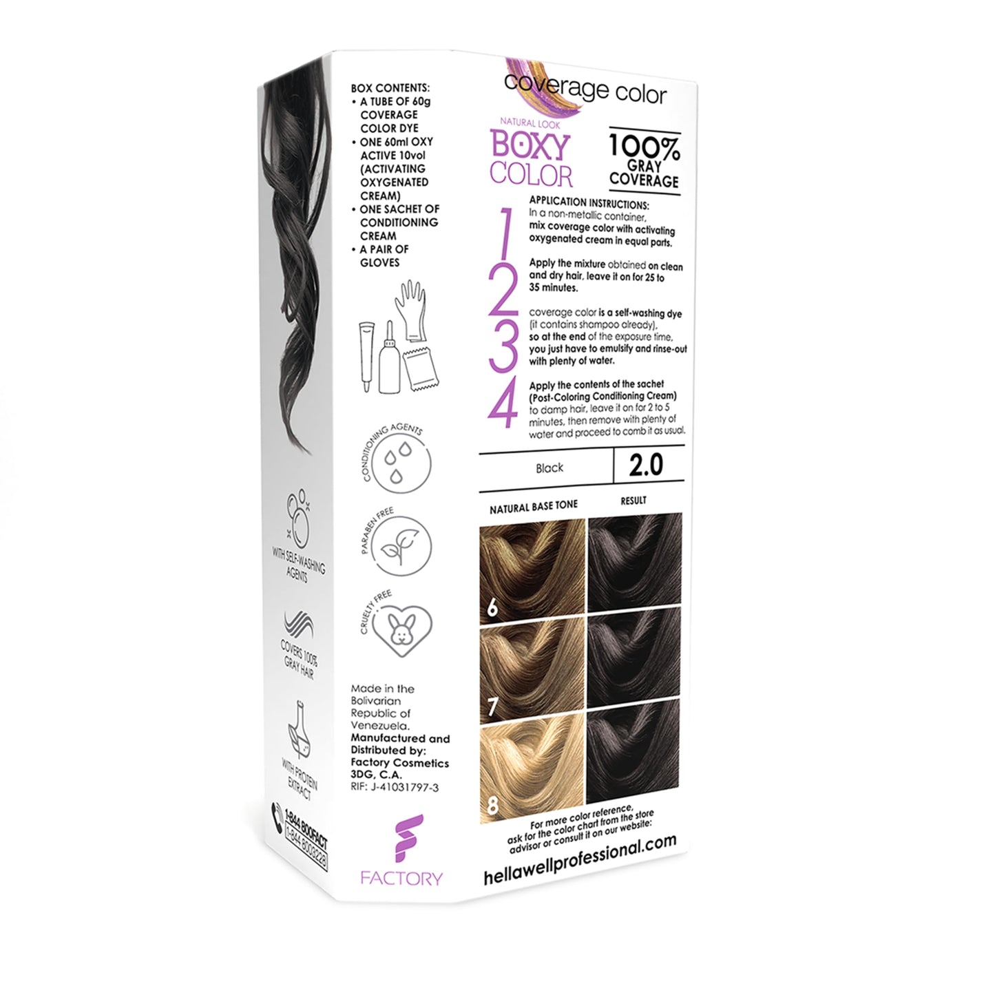 BOXY COLOR Coloring kit professional, permanent color cream hair dye with Vegetal Protein to get Hair with intense color shiny and silky. 100% Gray
