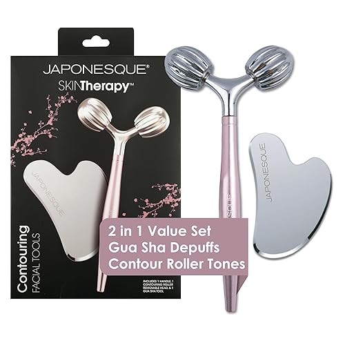 JAPONESQUE SKINTherapy Contouring Facial Tool V Roller for Lymphatic Drainage, Facial Massage, Relieves Tension and Improves Absorption of Skin Care