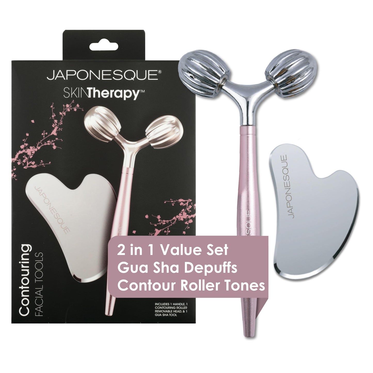 JAPONESQUE SKINTherapy Contouring Facial Tool V Roller for Lymphatic Drainage, Facial Massage, Relieves Tension and Improves Absorption of Skin Care