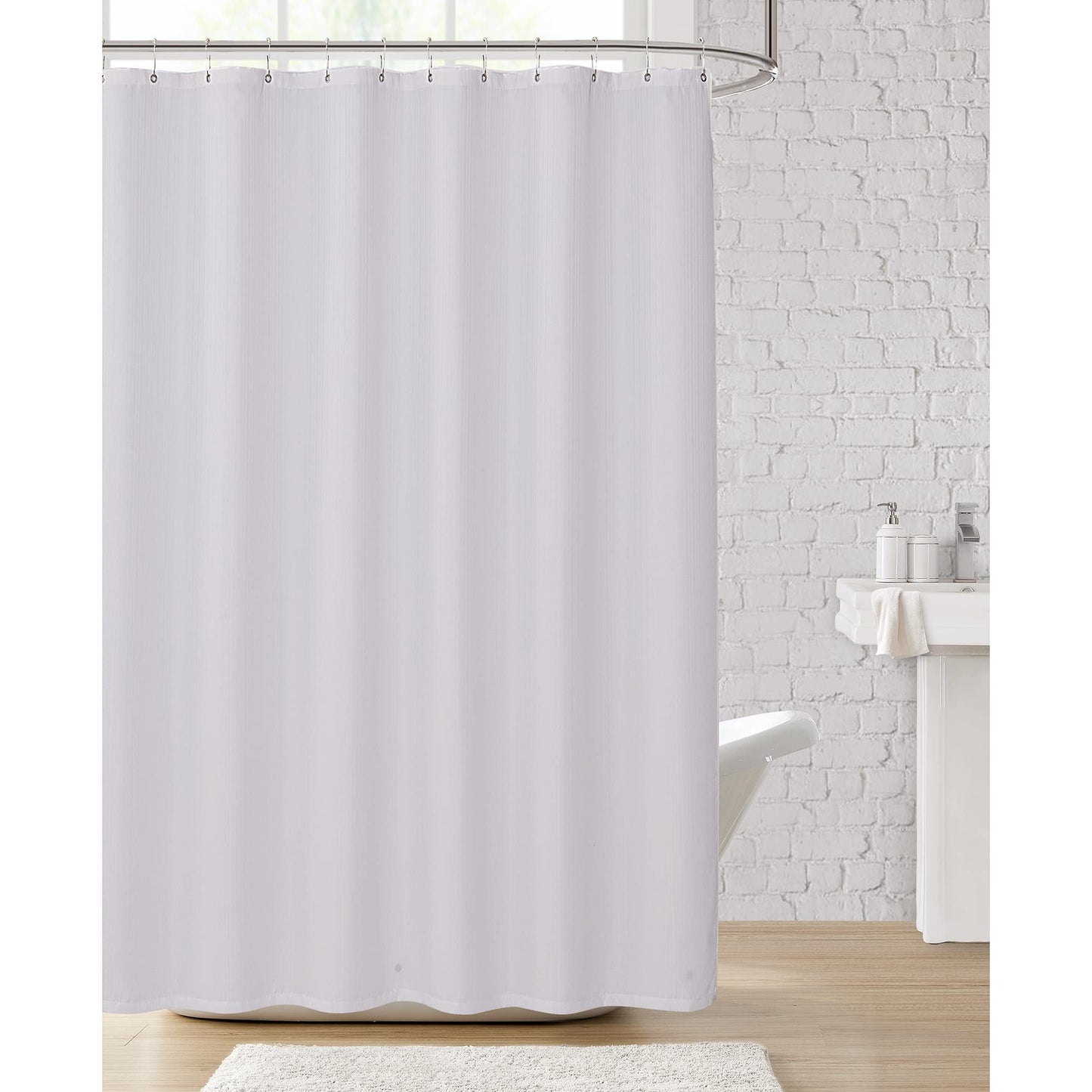 Clorox Treated Polyester Fabric Shower Curtain 70"x72" Bright White with Weighted Magnetic Hem, Machine Washable