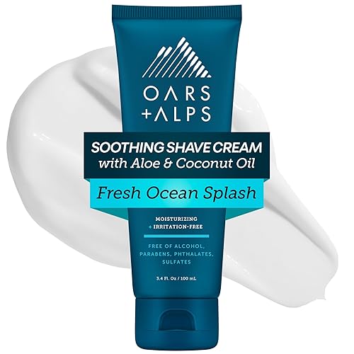 Oars + Alps Soothing Men's Shaving Cream, Dermatologist Tested and Infused with Aloe and Coconut Oil, Fresh Ocean Splash Scent, TSA Friendly, 3.4 Oz…