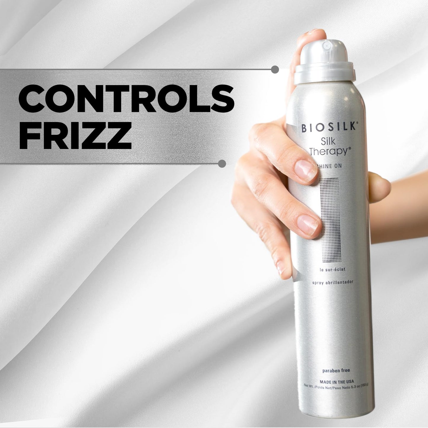 BioSilk Silk Therapy Shine On, Hairspray For Controlling Frizz & Providing Brilliant Shine, Sulfate, Paraben, & Cruelty-Free, 5.3 Oz