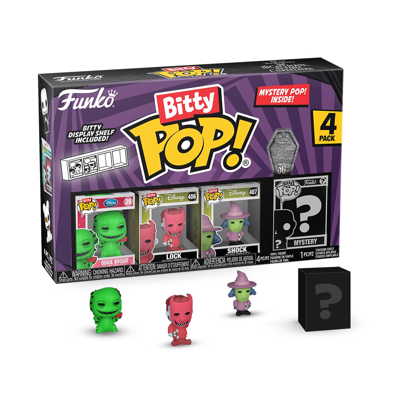 Funko Bitty Pop The Nightmare Before Christmas - Oogie Boogie 4PK - Oogie Boogie, Lock, Shock and A Surprise Mystery Mini Figure - 0.9 Inch (2.2 Cm)…