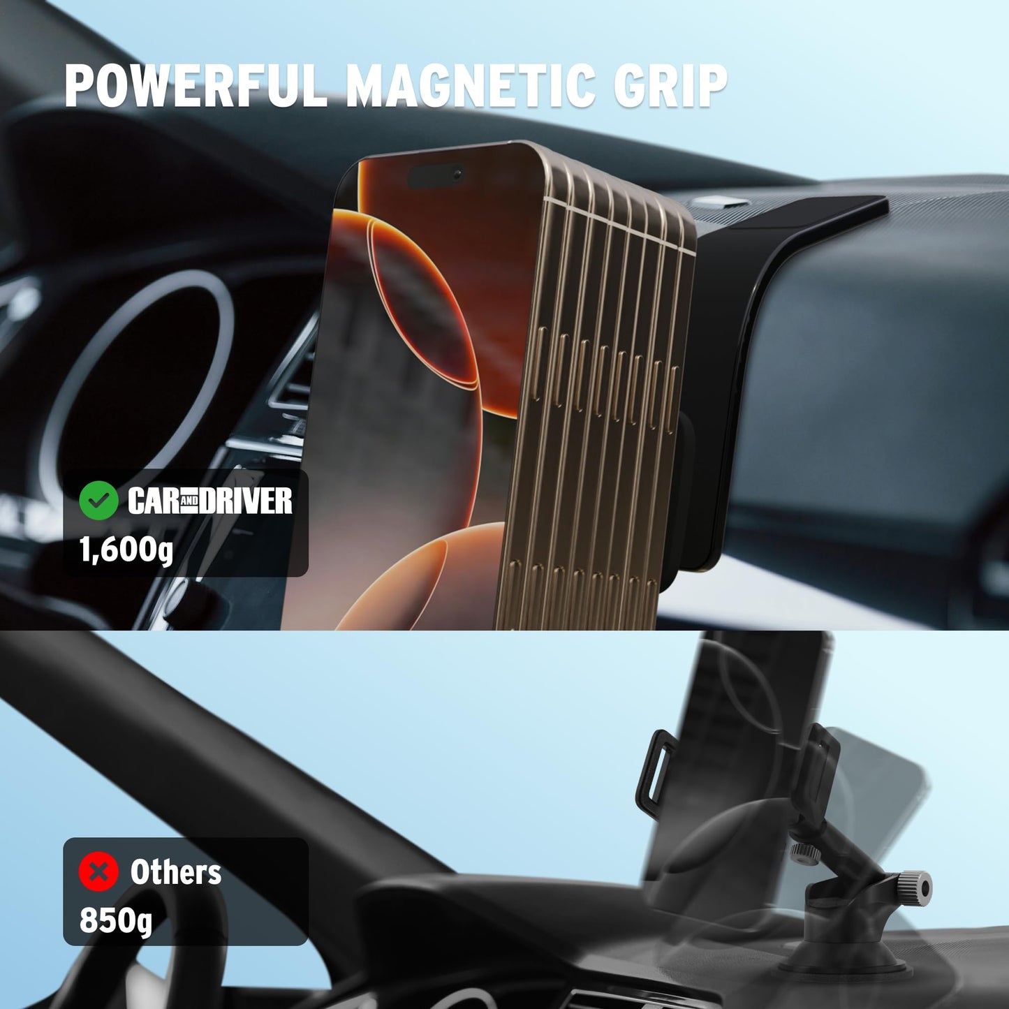 Car and Driver Magnetic Phone Holder for Car, Dashboard Phone Mount with Flexible Aluminum-Alloy Arm, Compatible with MagSafe Devices and iPhone 16…