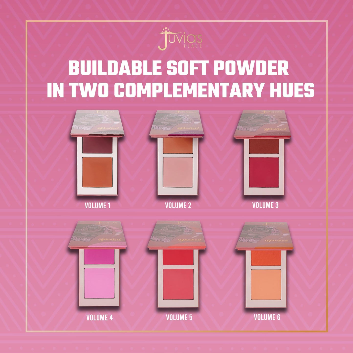 Juvia's Place Blushed Duo Blush Volume4 - Two Tone Pigmented Buildable Pressed Mineral Powder - Rosy Natural Cheeks Matte Fresh Finish for All Skin