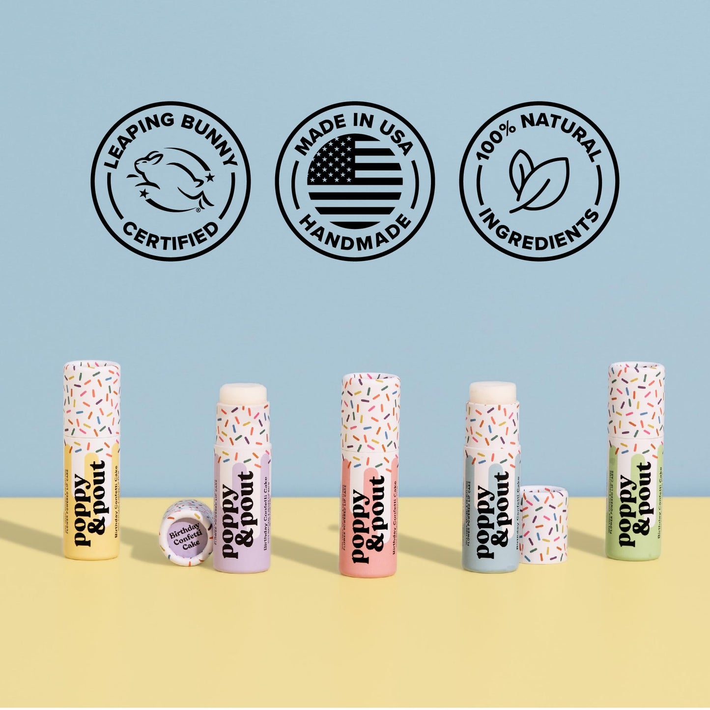 Poppy & Pout Birthday Cake Jumbo Lip Balm | All Natural Lip Balms & Moisturizers | Hydrates with Beeswax, Vitamin E, Organic Coconut Oil |