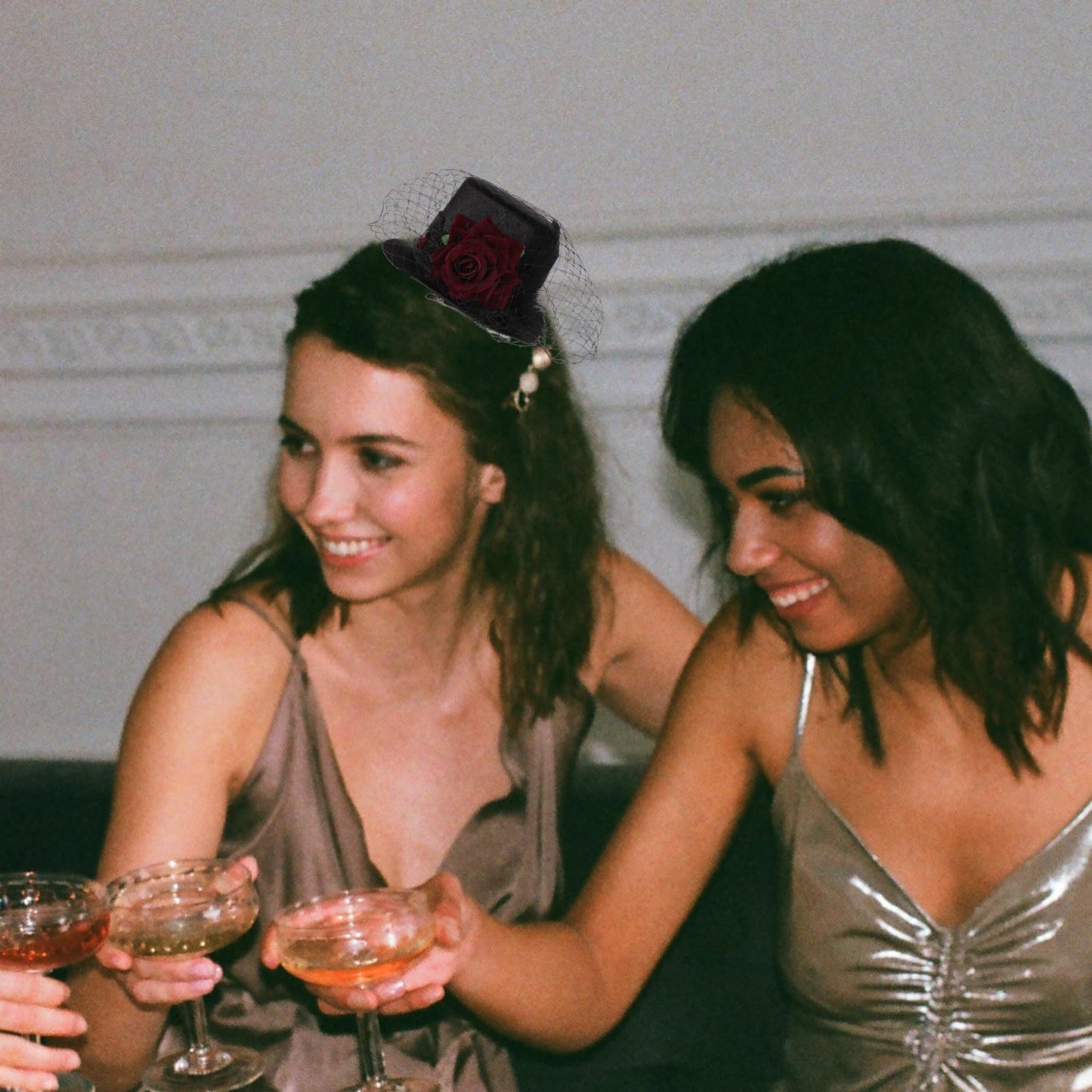 LEORX Small Top Hat Black Veil Hair Clip Flower Decor Top Hat Hair Accessories for Masquerade and Halloween