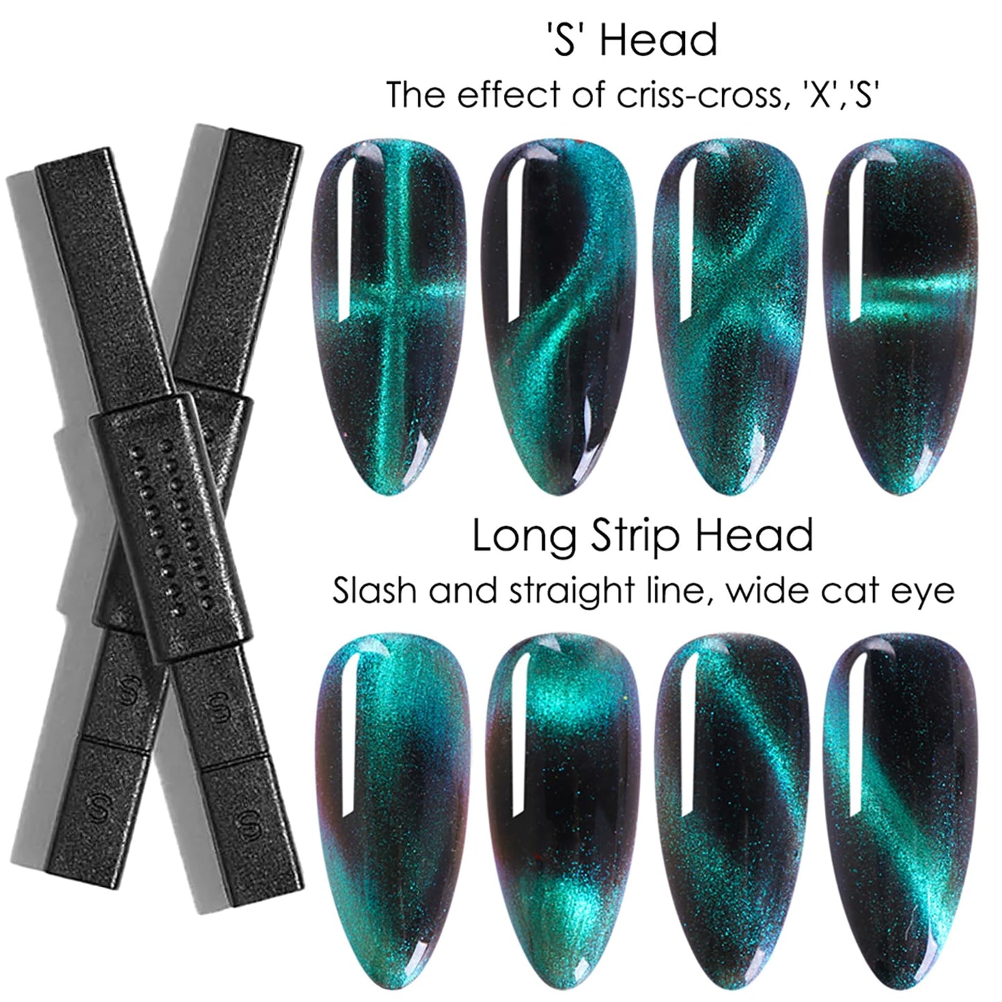 JCAKES 6pcs Cat Eye Magnet Nail Polish Wand - Double-head Magnetic Gel Polish Manicure Tool for Home DIY, Salon, Studio