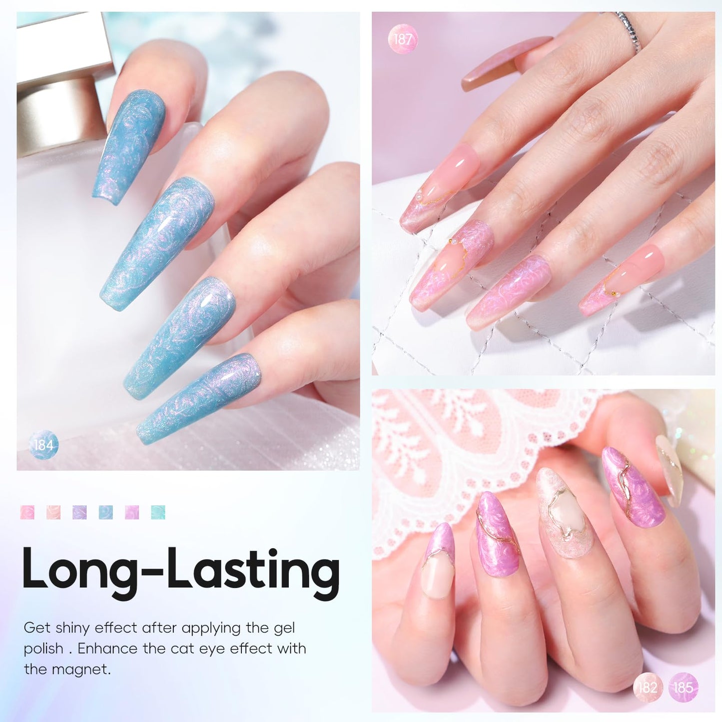 PEACECOLOR Cat Eye Gel Nail Polish Magnetic Shimmer Pearl Nail Polish with Magnet 6 Colors Summer Cateye Gel Polish Iridescent Chrome Mermaid Drawing Beauty and Personal Care PEACECOLOR