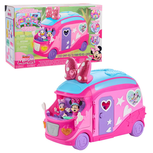 Disney Junior Minnie Mouse Bows-A-Glow Rolling Glamper 13-piece Figures and Playset, Kids Toys for Ages 3 Up, Amazon Exclusive by Just Play