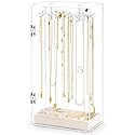 Necklace Holder, Acrylic Jewelry Organizer with 24 Hooks, Rotation Clear Necklaces Pendant Display Case Stand, Dust-proof Velvet Tray Hanging Rack…