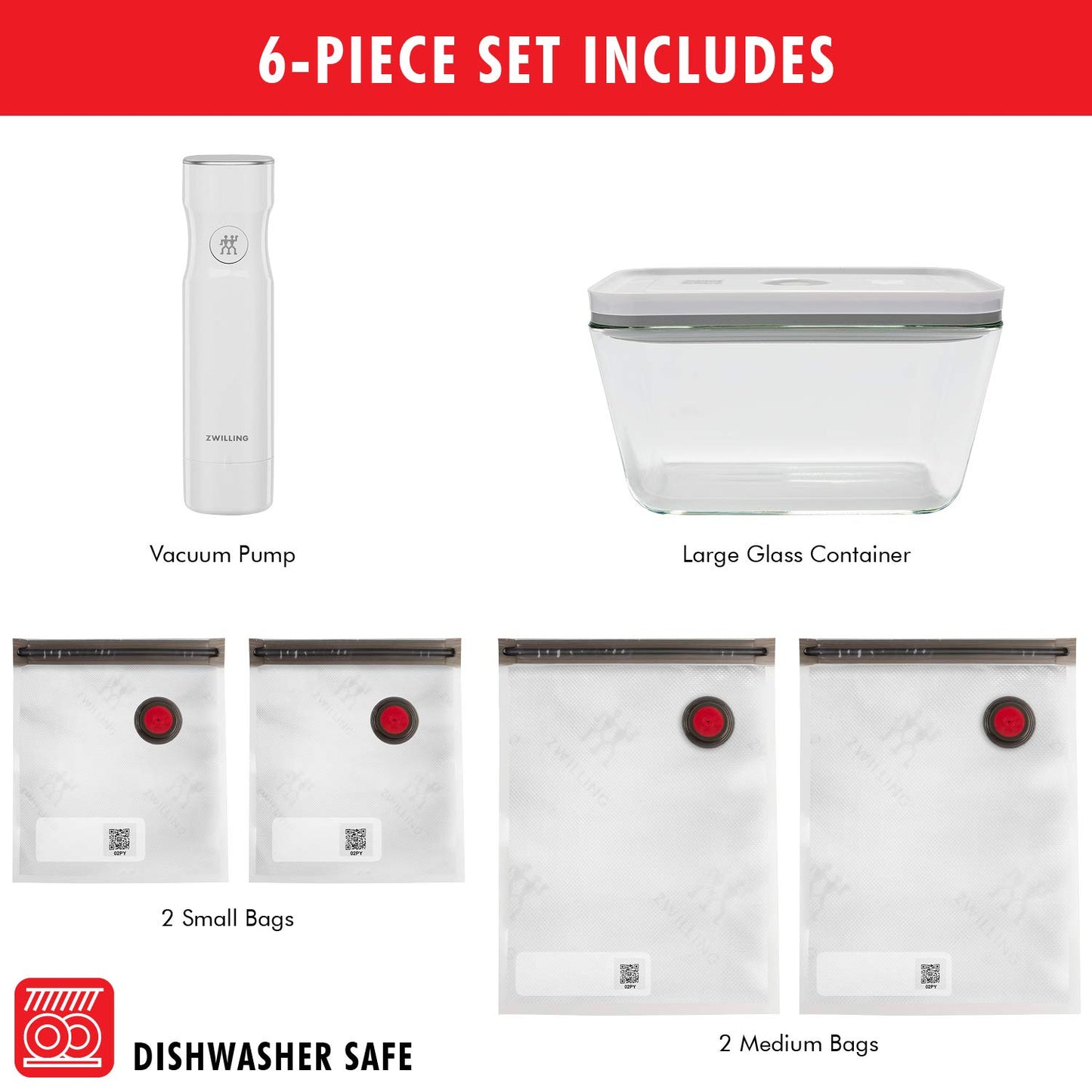 ZWILLING Fresh & Save Vacuum Sealer Machine Starter Set with Airtight Food Storage Container Glass, Sous Vide Bags, Meal Prep