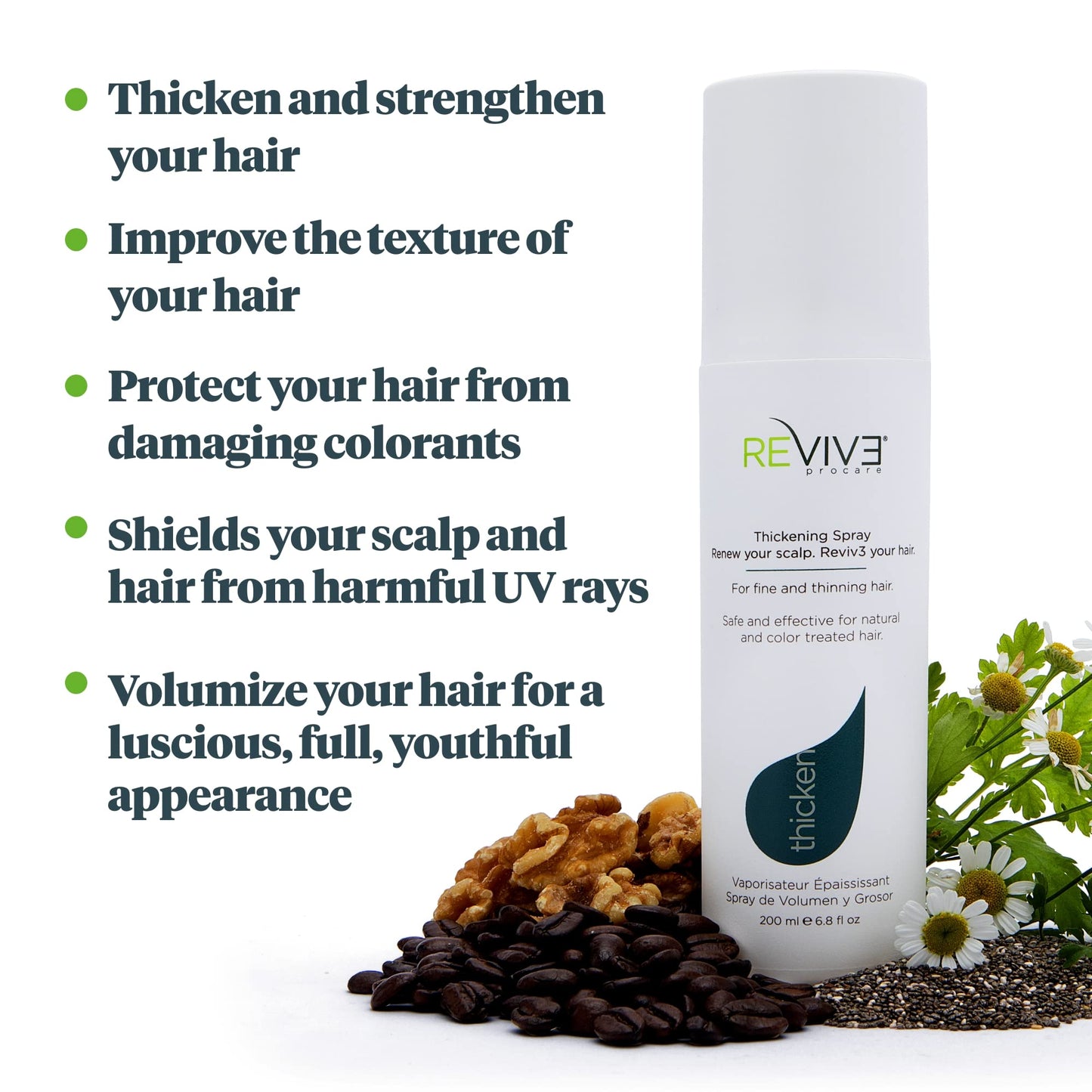 REVIV3 PROCARE Thicken Instant Thickening and Volumizing Spray with UV protection for hair, Plant Based with Walnut Extract and Essential Amino Acids