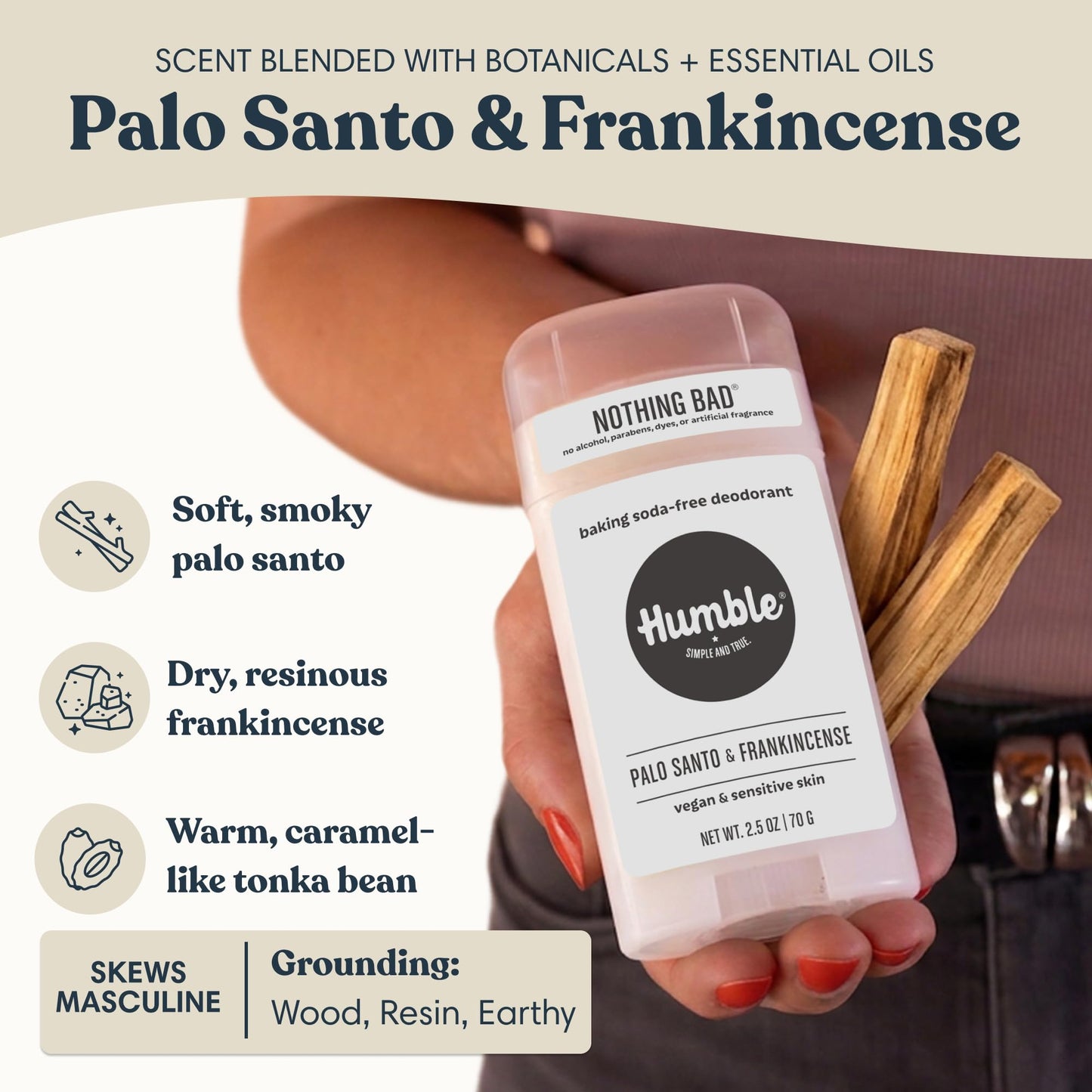 Humble Aluminum-Free Deodorant for Women & Men, Palo Santo & Frankincense - Baking Soda-Free Deodorant Stick for Sensitive Skin with Essential Oils Beauty and Personal Care HUMBLE SIMPLE AND TRUE.