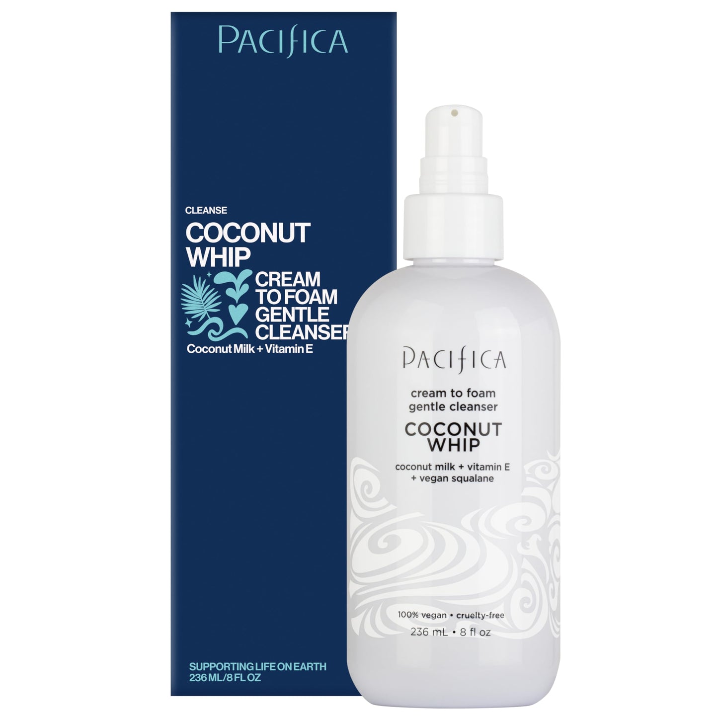 Pacifica Coconut Whip Cream to Foam Face Wash - Gentle Hydrating Facial Cleanser for Dry & Sensitive Skin, Moisturizing Daily Face Wash