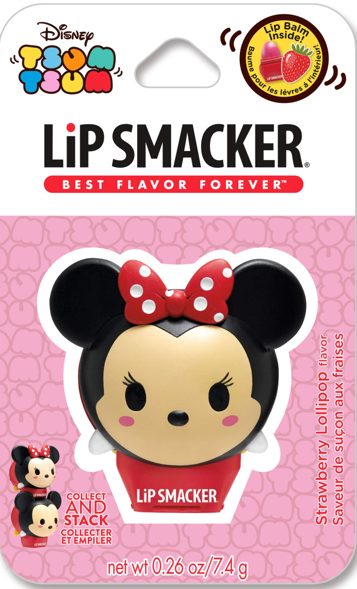 Lip Smacker Disney Minnie Mouse Tsum Tsum Flavored Lip Balm, Minnie Strawberry Lollipop, Clear, For Kids