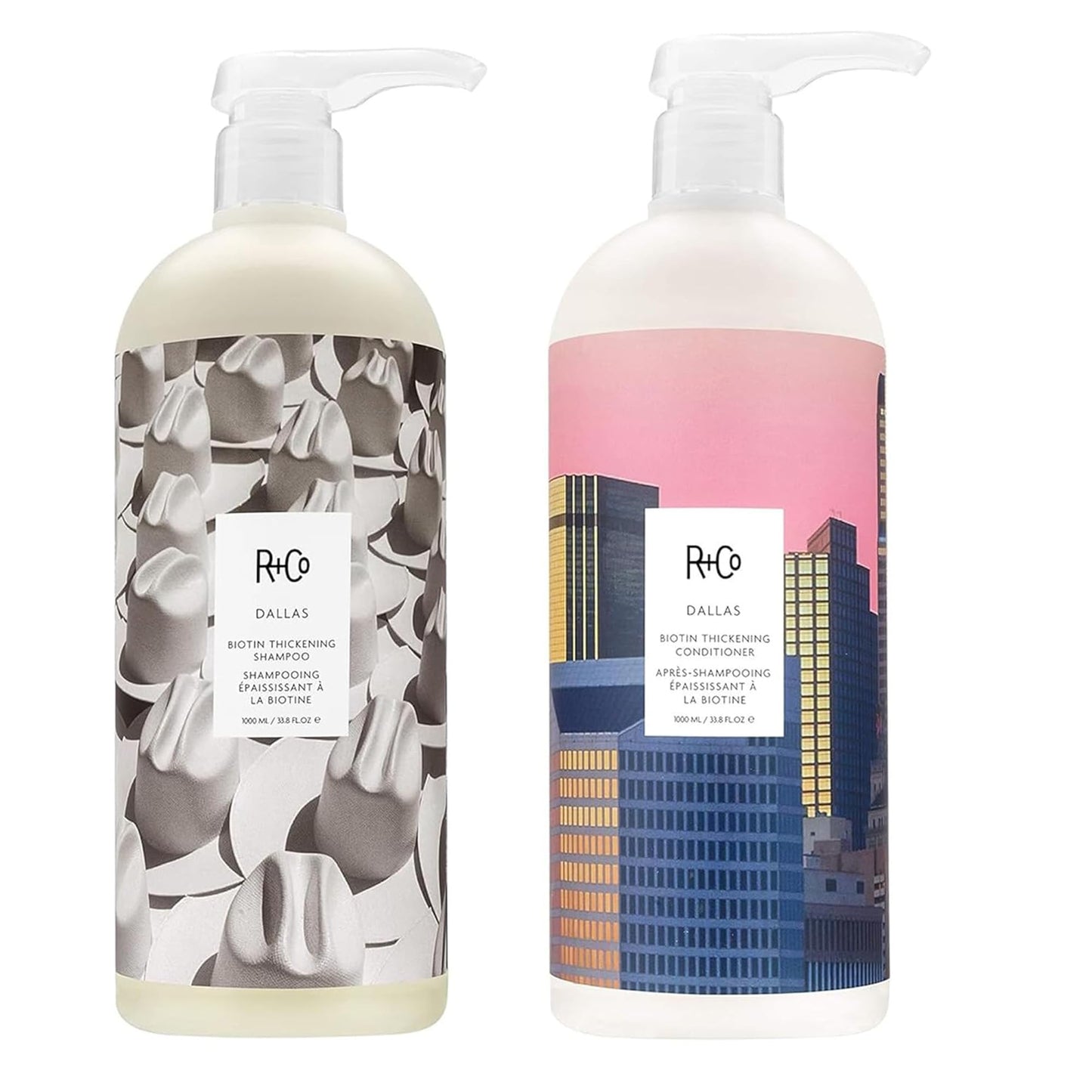 R+Co Dallas Biotin Thickening Shampoo and Conditioner Liter Set- Volumizing Formula for Fine, Thin Hair - Adds Strength, Body & Fullness