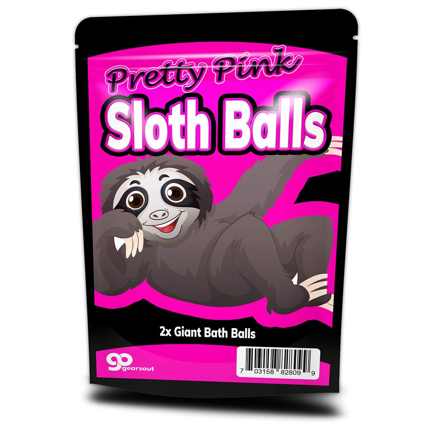 Pretty Pink Sloth Balls Bath Bombs - Happy Sloth Design - XL Bath Fizzers for Women - Pink and Black, Handcrafted in America, 2 pk