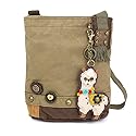 CHALA Patch Cross-Body Women Handbag, Olive Canvas Messenger Bag Key fob (LLAMA- Olive)