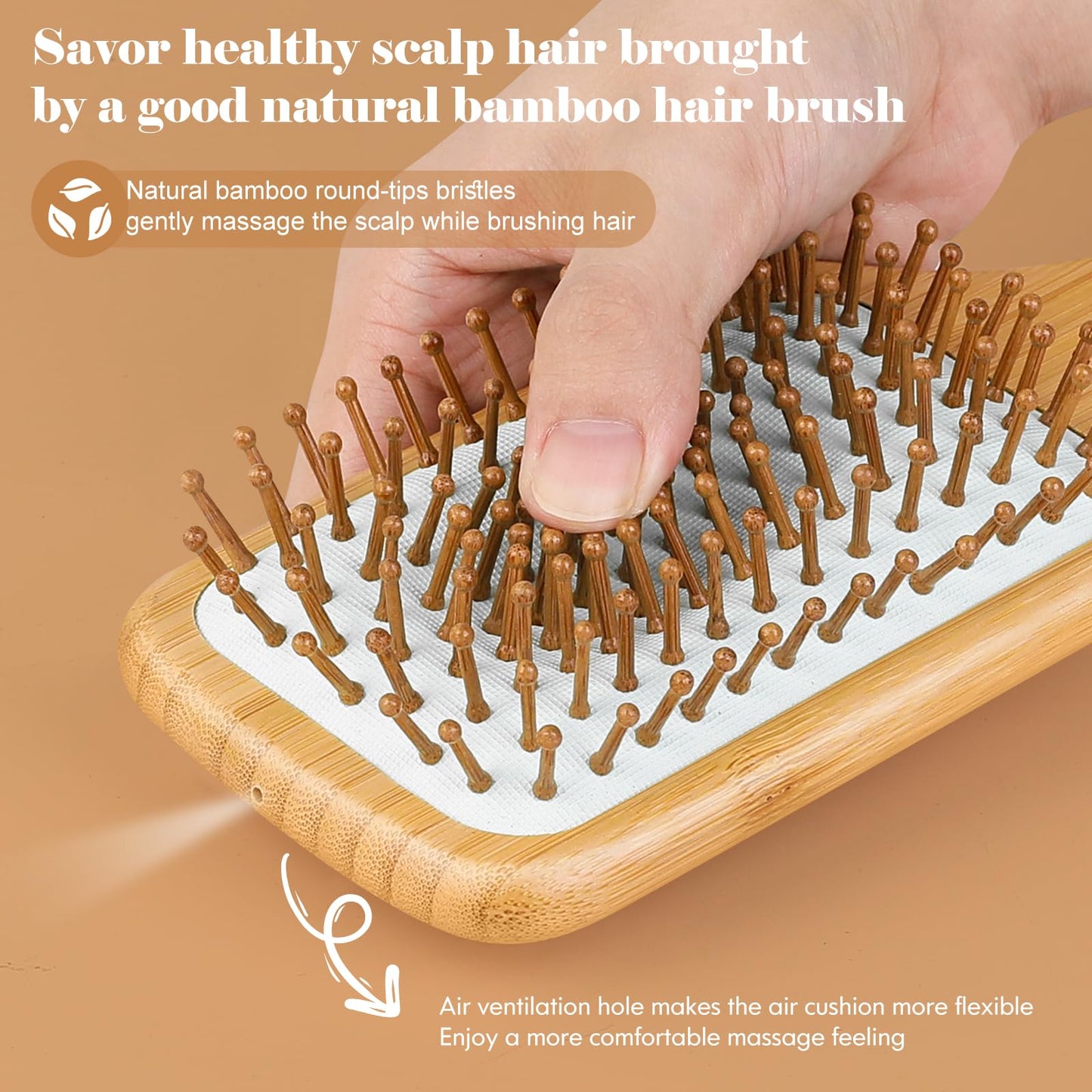 Hair Brush-Natural Wooden Bamboo Brush and Detangle Tail Comb, Paddle Hairbrush for Women Men and Kids Make Thin Long Curly Hair Health and Massage