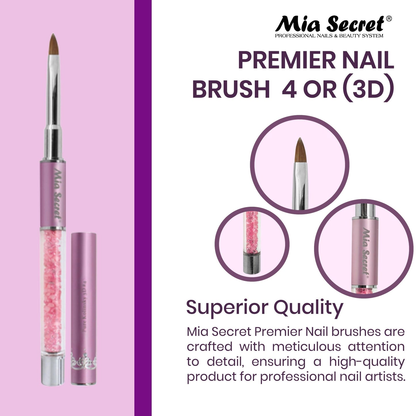 Mia Secret PREMIER NAIL BRUSHES 100% Kolinsky Hair MADE IN USA Prenium Nail Art Brushes (Pink, 4 OR (3D)) Beauty & Personal Care Mia Secret