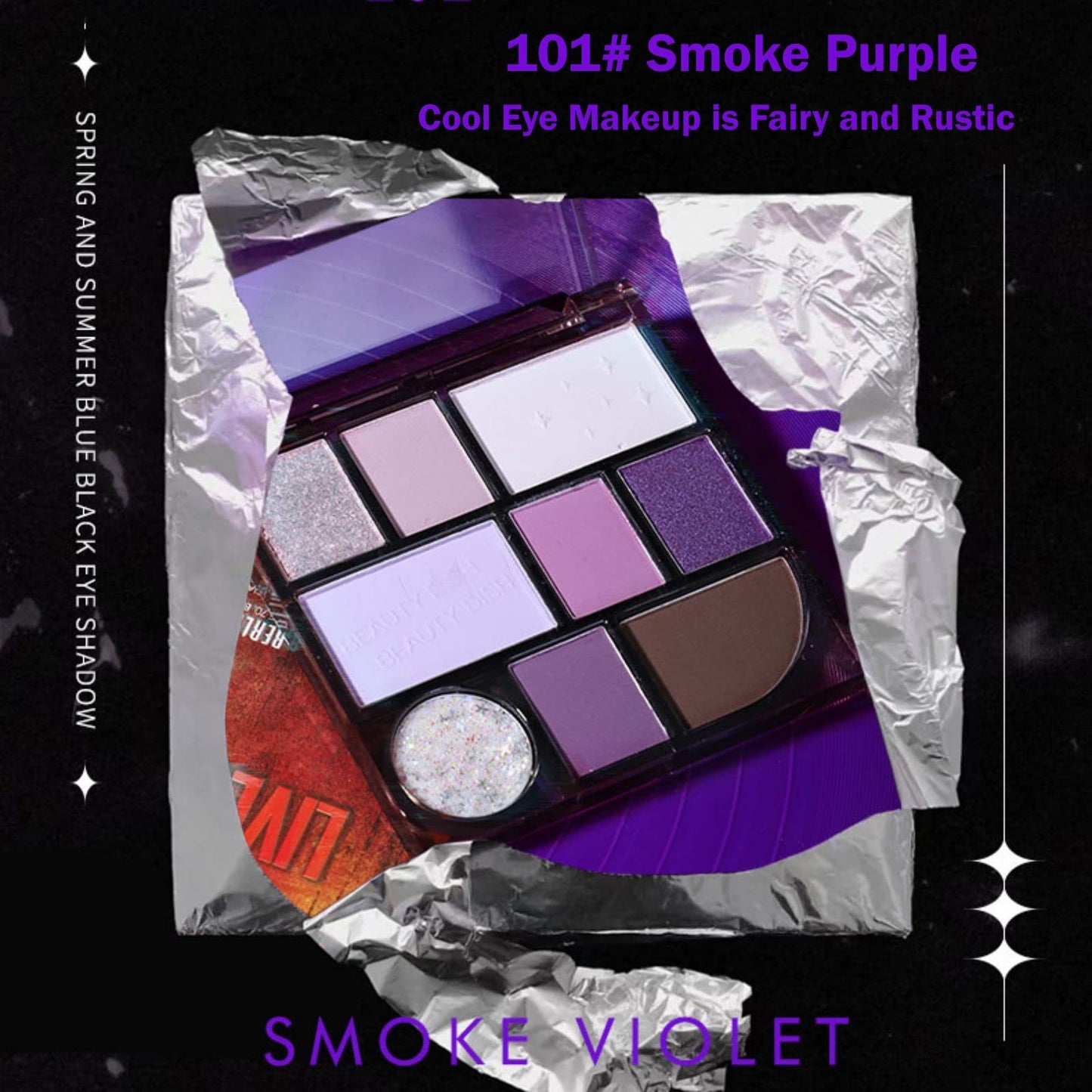 9 Colors Pearlescent Eyeshadow Palette, Purple Smoky Eye Shadow Palette, Matte Shimmer Longwearing Highly Pigmented Reflective Powder Palet