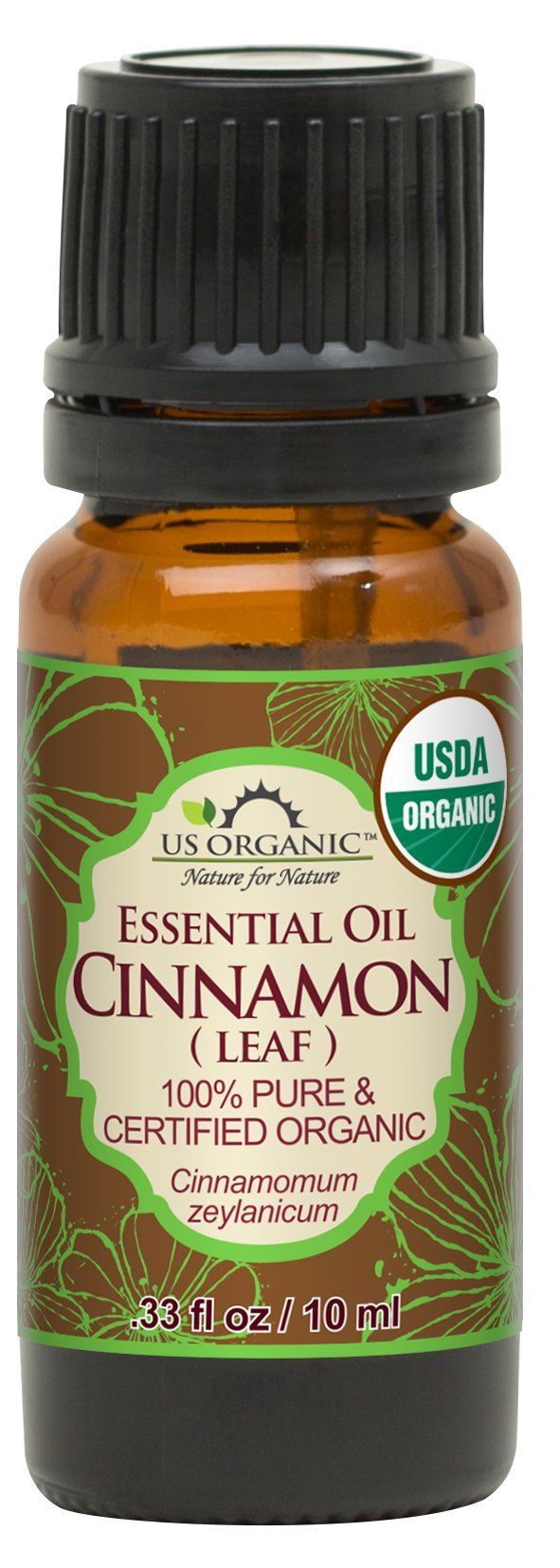 US Organic 100% Pure Cinnamon Leaf Essential Oil - USDA Certified Organic, Steam Distilled - W/Euro Dropper (More Size Variations Available) (10 ml