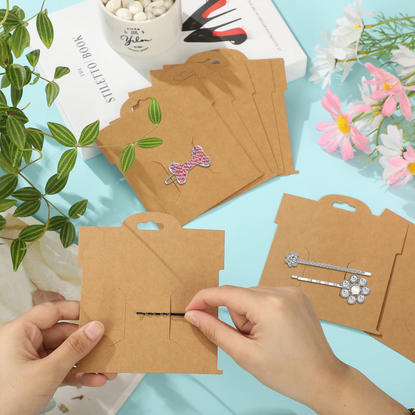 50 Pcs Hair Clip Display Cards 4.75 x 5.25 Inch Kraft Hair Bow Holder Cards Brown Bow Display Rectangular Clip Collecting Cardboard for Barrettes