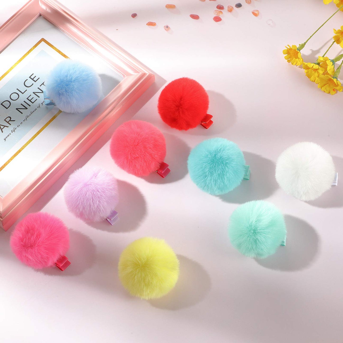 18 Pcs Pom Pom Hair Clip 2'' Candy Color Hair Clip