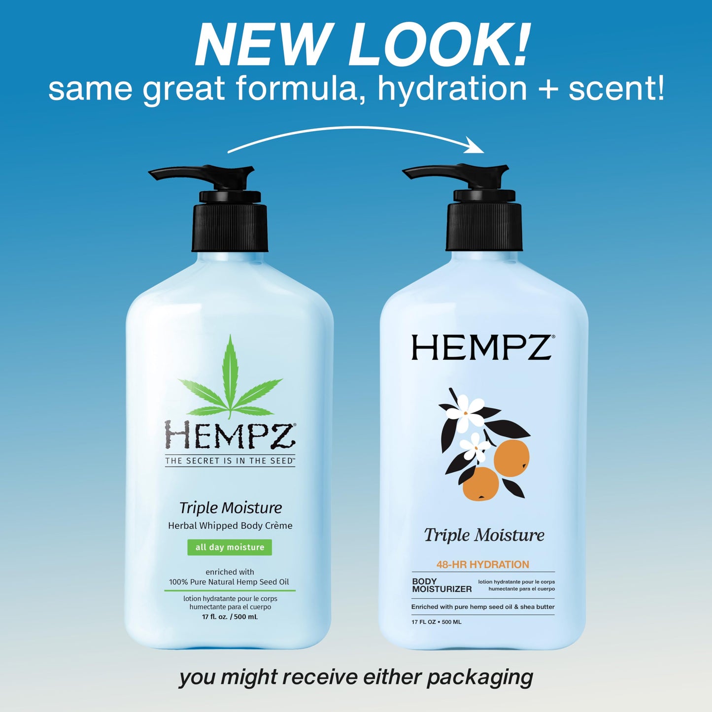 HEMPZ Triple Moisture Body Moisturizer, 17 Oz - Hydrating Lotion Rich with Minerals, Vitamin C, & Hempseed Oil to Nourish & Repair Extremely Dry or