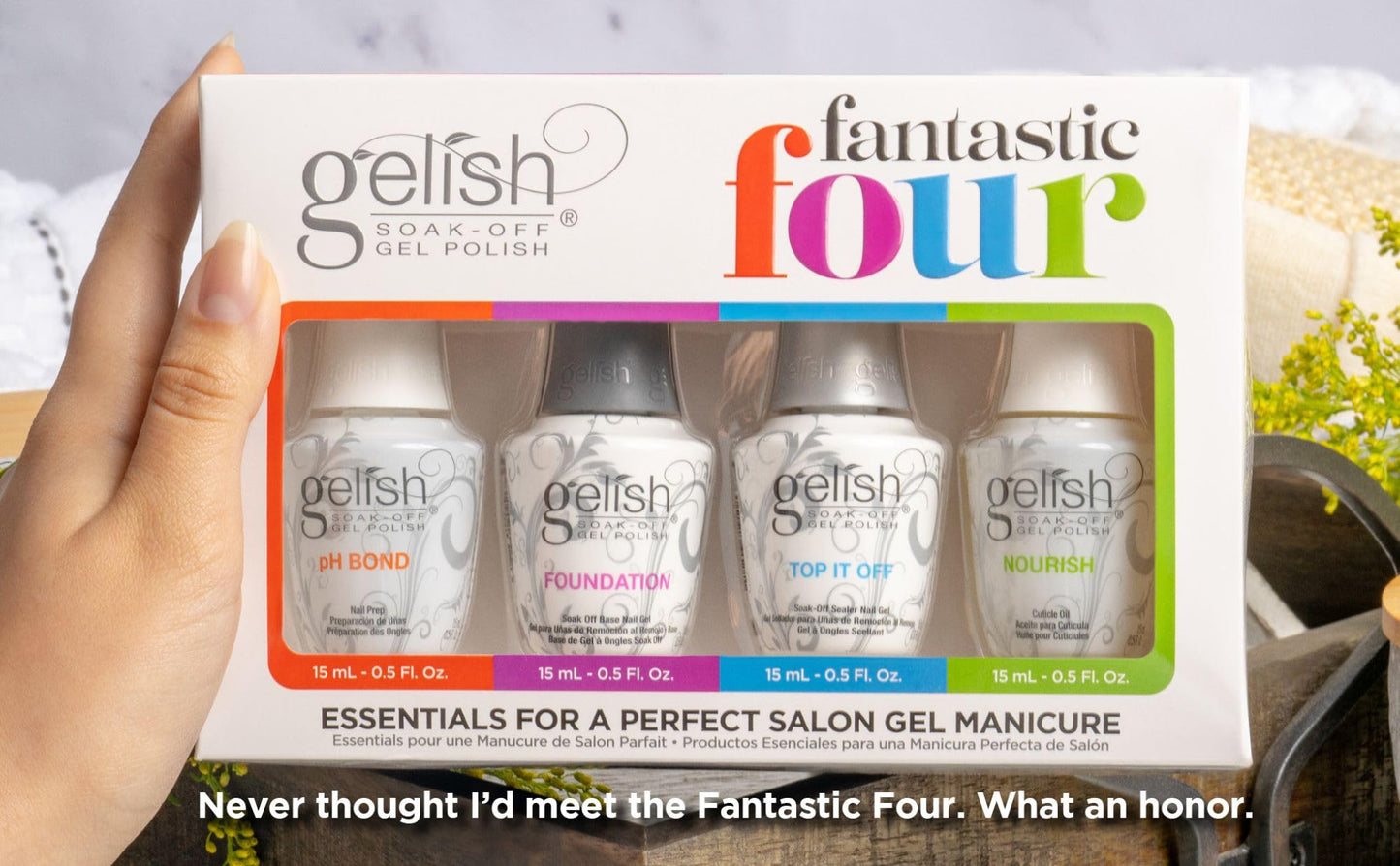 Gelish Fantastic Four Essentials Kit - Long-Lasting, Chip-Free Shine, Durable Finish, Complete Manicure System for Salon-Quality Nails at Home