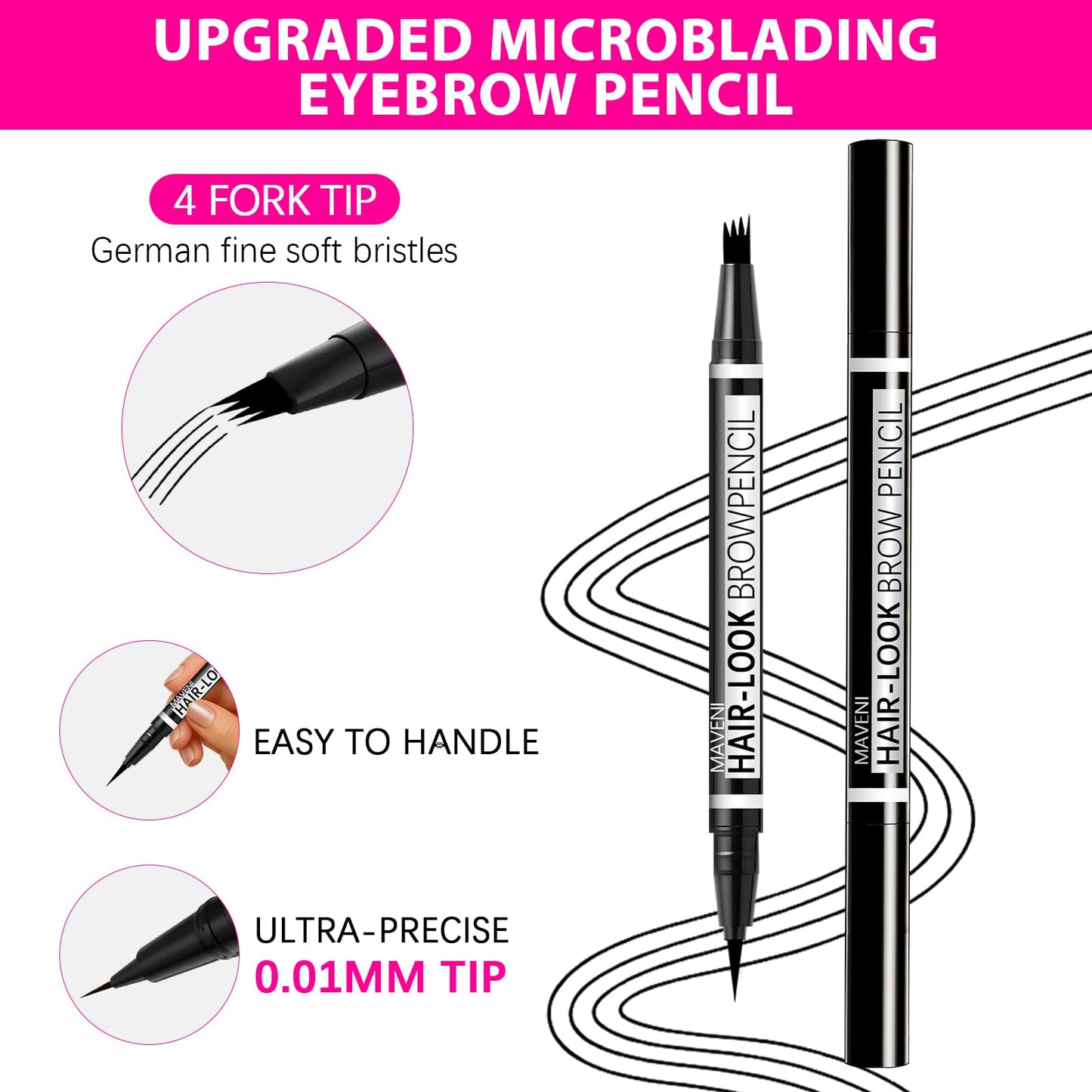 MAVENI 2-in-1 Eye Brow Pencils for Women,Waterproof Eyebrow Pen with 4 Tip Microblading Eyebrow Pencil and 0.01mm Ultra-Precise Eyeliner,Create…