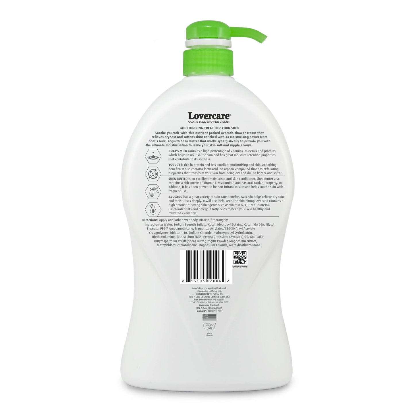 Lover's Care Goat's Milk Moisturizing Body Wash Shower Cream Avocado 40.7 Fl.Oz - Single…