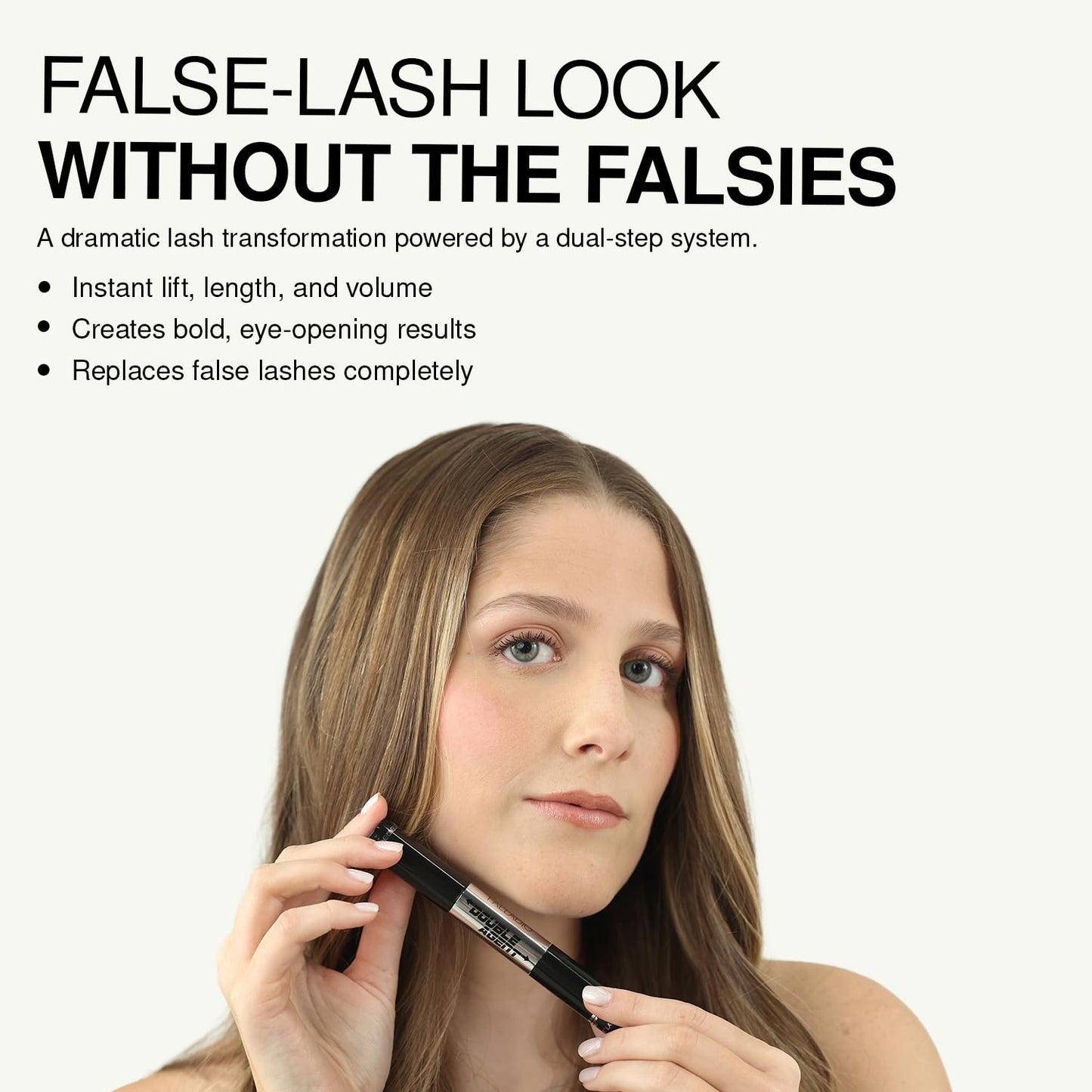 Palladio Double Agent Lash Extender Undercover Fiber Booster Mascara, dual lash system, increase eyelash length and volume, boost lashes for a bold