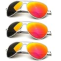 zeroUV - Premium Full Mirrored Aviator Sunglasses w/Flash Mirror Lens (3-Pack Silver | Orange)