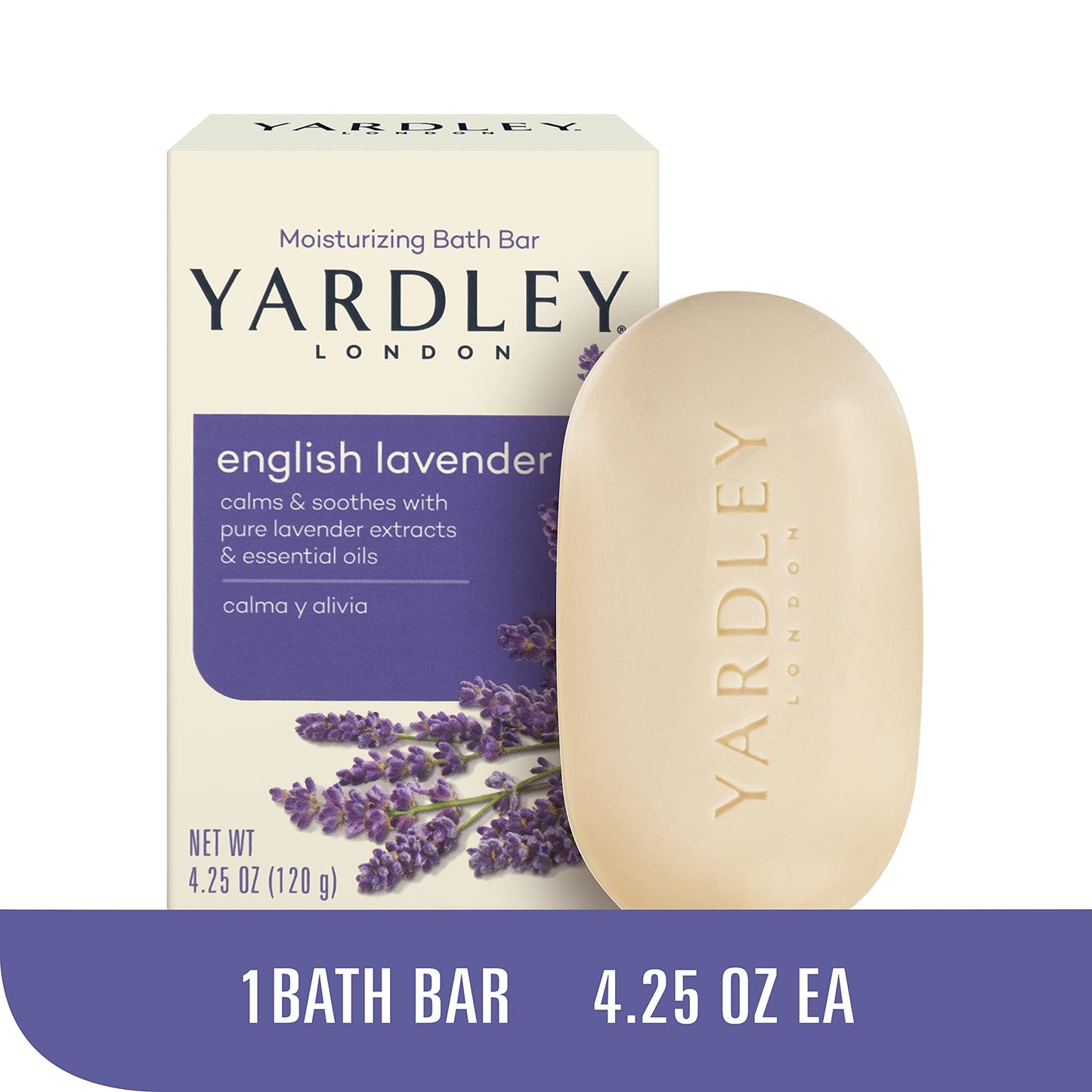 Yardley London English Lavender with Essential Oils Soap Bar, 4.25 oz Bar (Pack of 1)