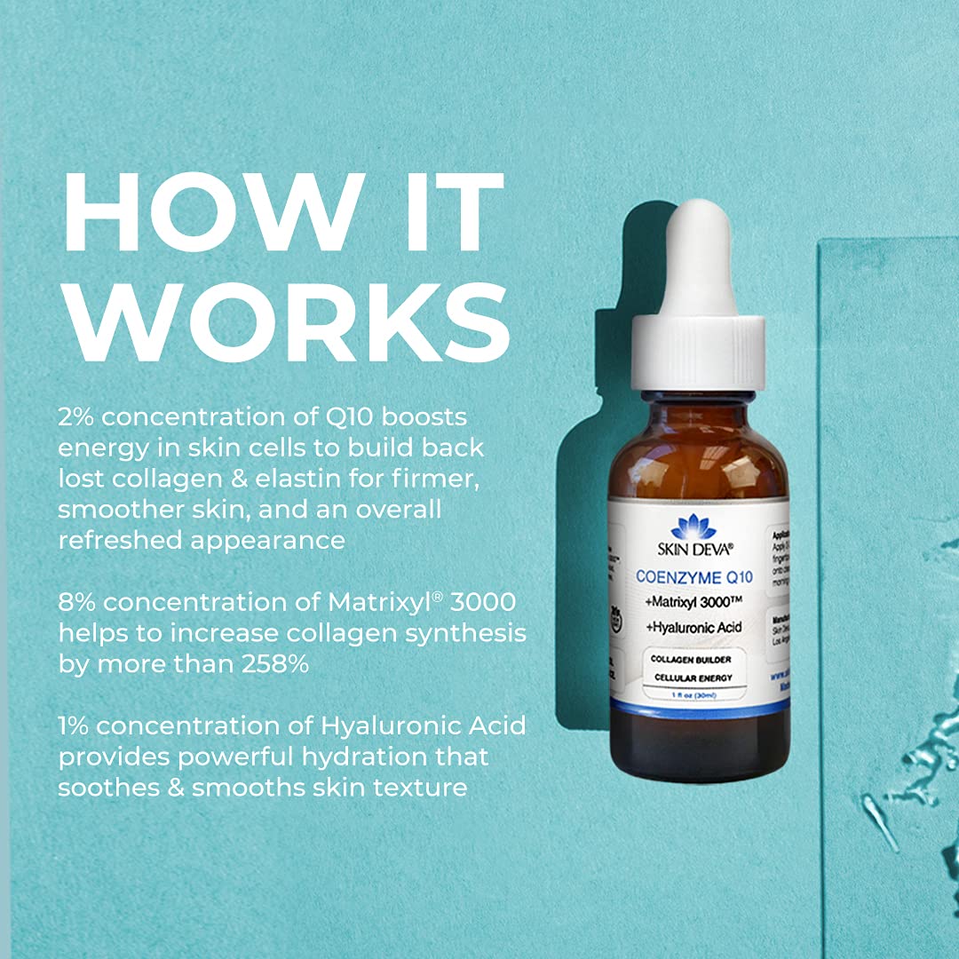 SKIN DEVA 1 fl oz COENZYME Q10 Anti Aging Serum Formula with Matrixyl 3000 and Hyaluronic Acid Serum Facial Serums, Anti Wrinkle Serum which