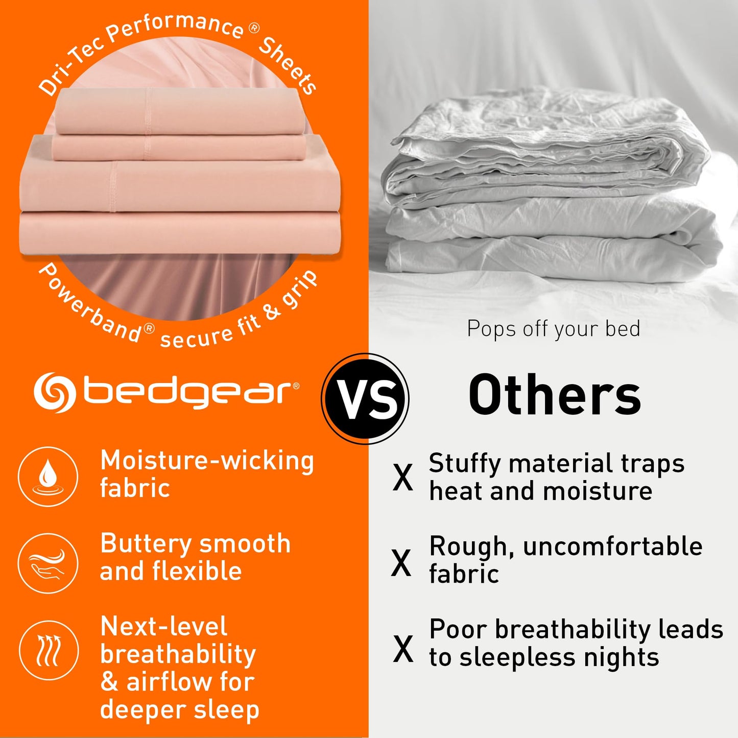 Bedgear Dri-Tec Sheet Set - Moisture Wicking Technology, Breathable, Cooling Sheets - Flat Sheet, Fitted Sheet, Pillowcases - All Mattress Types,