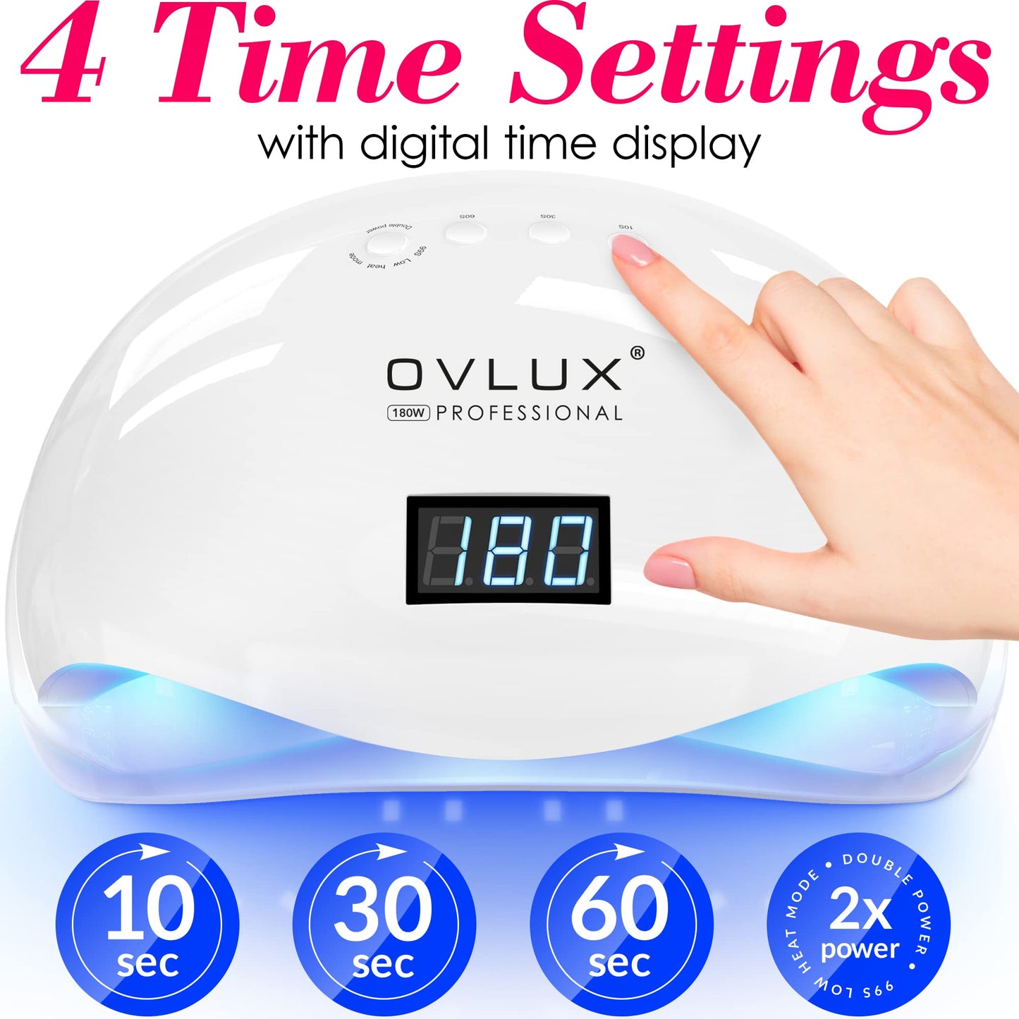 OVLUX 180W Professional UV LED Nail Lamp โ Fast Gel Nail Dryer with 57 LEDs, Auto Sensor, LCD Display & 4 Timers for Hands & Feet